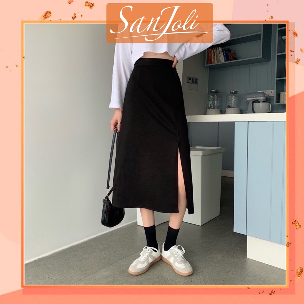 Chân Váy Dài Xẻ Tà SanJoli Chân Váy Công sở qua gối Chữ a đẹp chất vải Tuyết mưa hai màu Trắng Đen CV001 | BigBuy360 - bigbuy360.vn