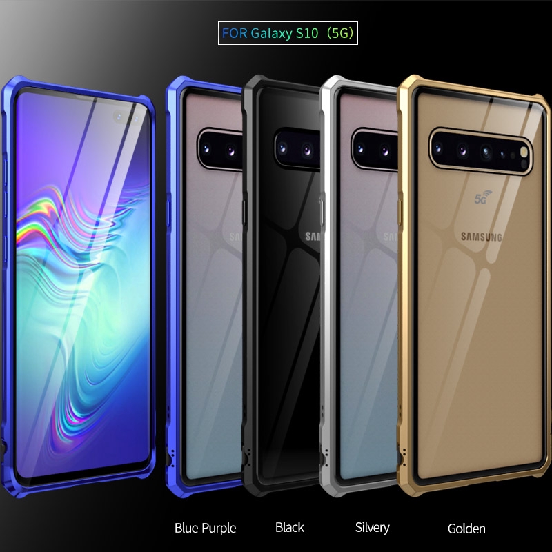 Ốp lưng mặt kính cường lực 9H viền khung kim loại dành cho Samsung Galaxy S10 + S10 Plus s10plus