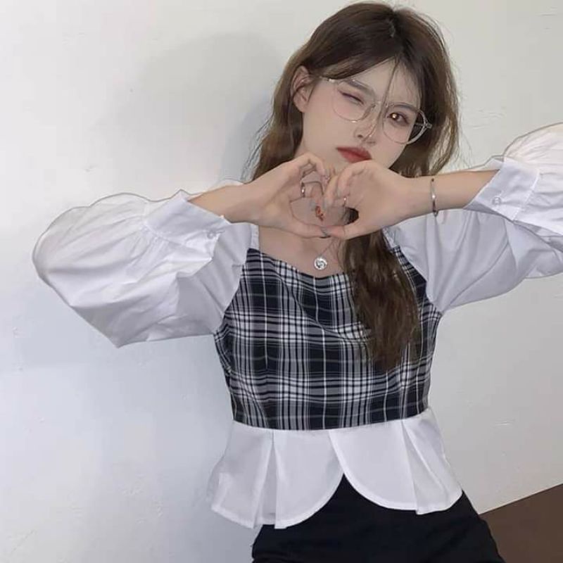 Áo kiểu cổ vuông tay bồng phong cách Ullzang 🍥