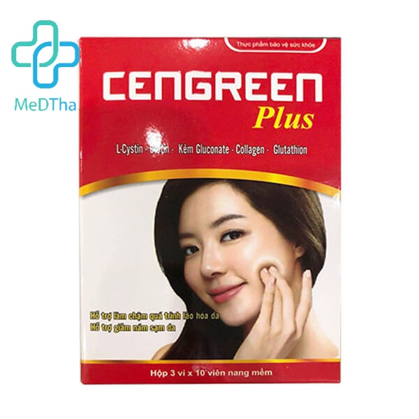 Cengreen Plus - Viên Uống Đẹp Da, Nám, Dưỡng Da, Dưỡng Tóc, L-Cystine, Collagen, Glutathion (Hộp 30 Viên)