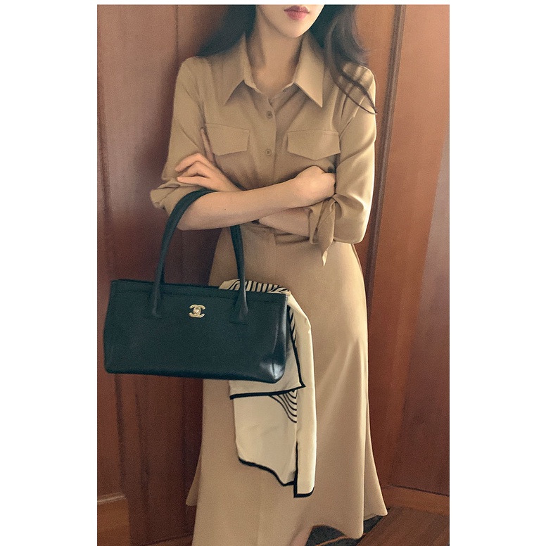 Đầm cổ polo tay dài phối dây buộc thời trang thanh lịch 46775