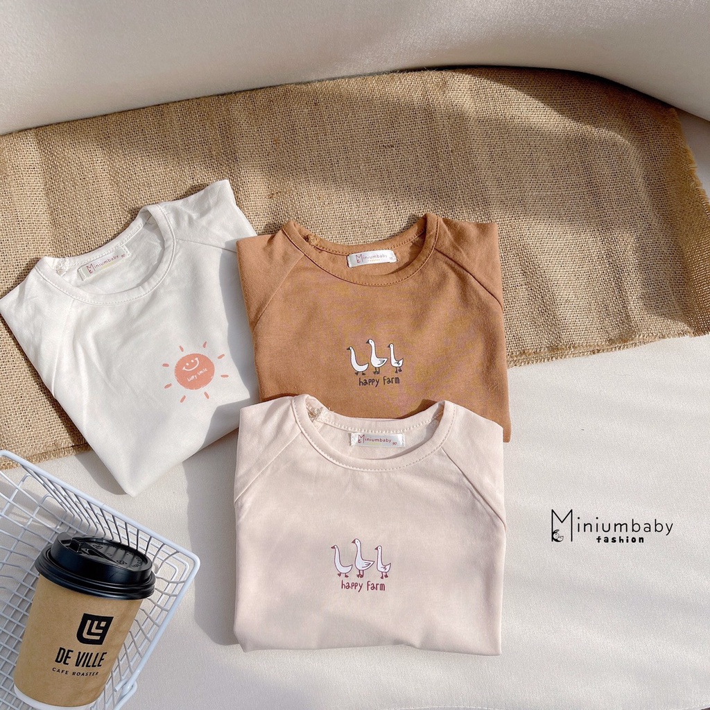 Bộ thu đông dài tay bé trai, bộ thun cotton mềm hoạ tiết xinh xắn bé gái