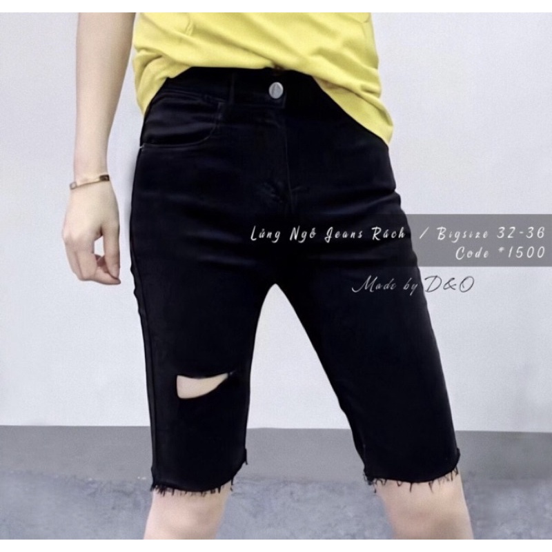 [Bigsize 32-36] Quần Jean Ngố Rách 1Đùi, Lưng Cao Qua Rốn, Co Giãn Thoải Mái