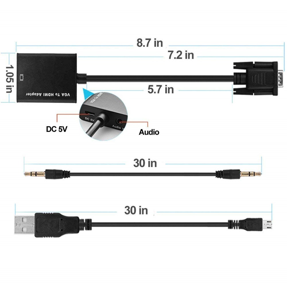 Cáp chuyển đổi từ TV PC VGA sang HDMI 1080P với đầu cắm âm thanh HD HDTV
