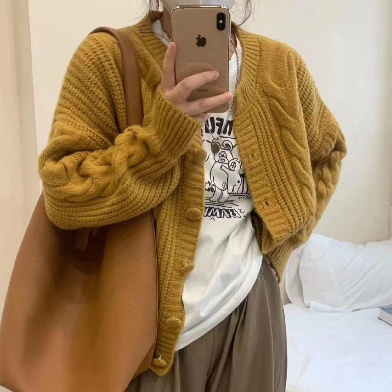 Áo khoác cardigan NZN dệt kim tay dài dáng rộng màu trơn phong cách Hàn Quốc thời trang mùa thu cho nữ