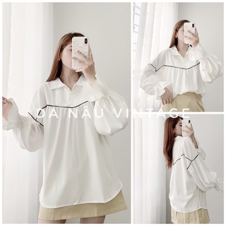 Áo kiểu nữ dáng Babydoll trắng tay dài phồng bo chun cổ tay bèo dễ thương – Da Nâu Vintage