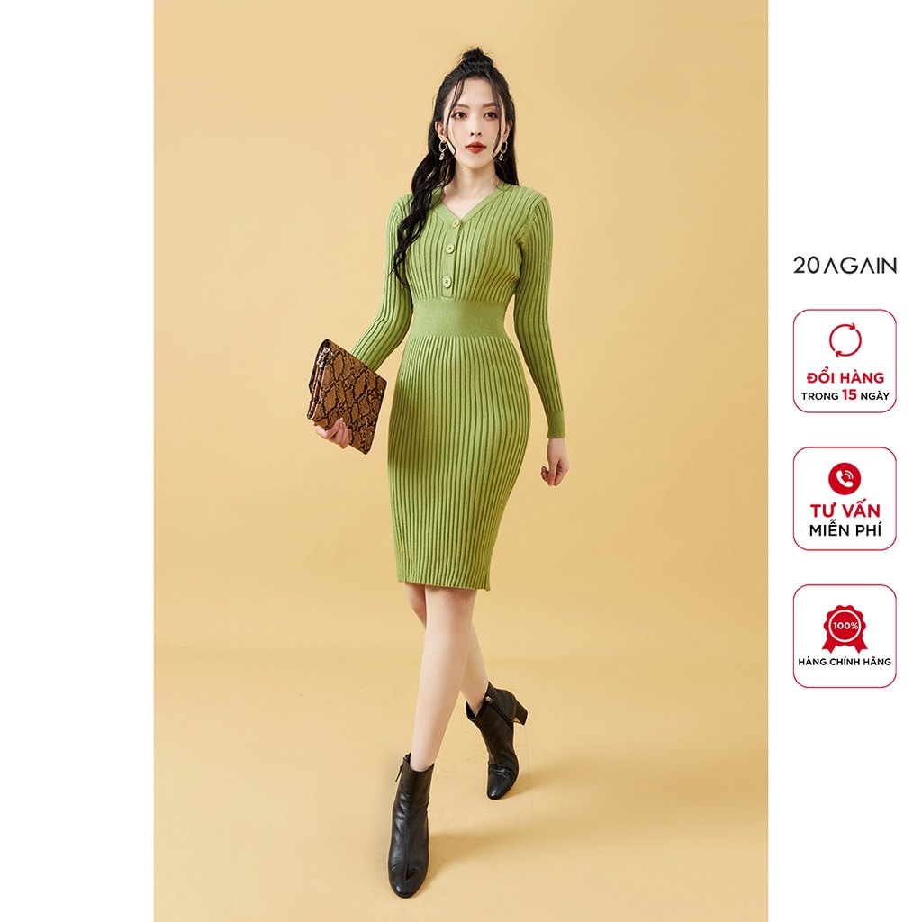 Váy len ôm body dài tay 20AGAIN, thiết kế basic, tôn dáng che khuyết điểm DLA0070 | WebRaoVat - webraovat.net.vn