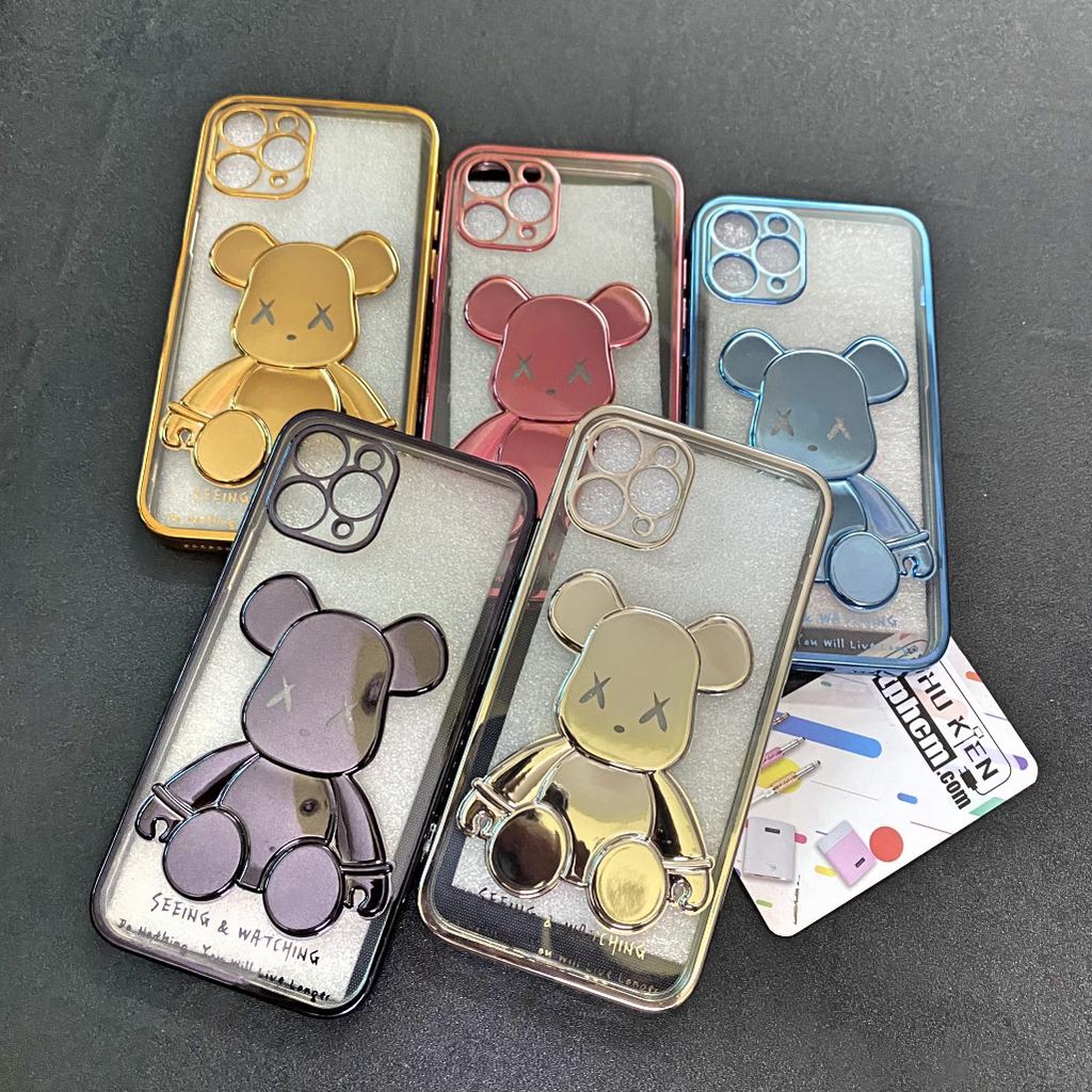Ốp Lưng iPhone 11 Pro Gấu BearBrick Viền Xi Màu
