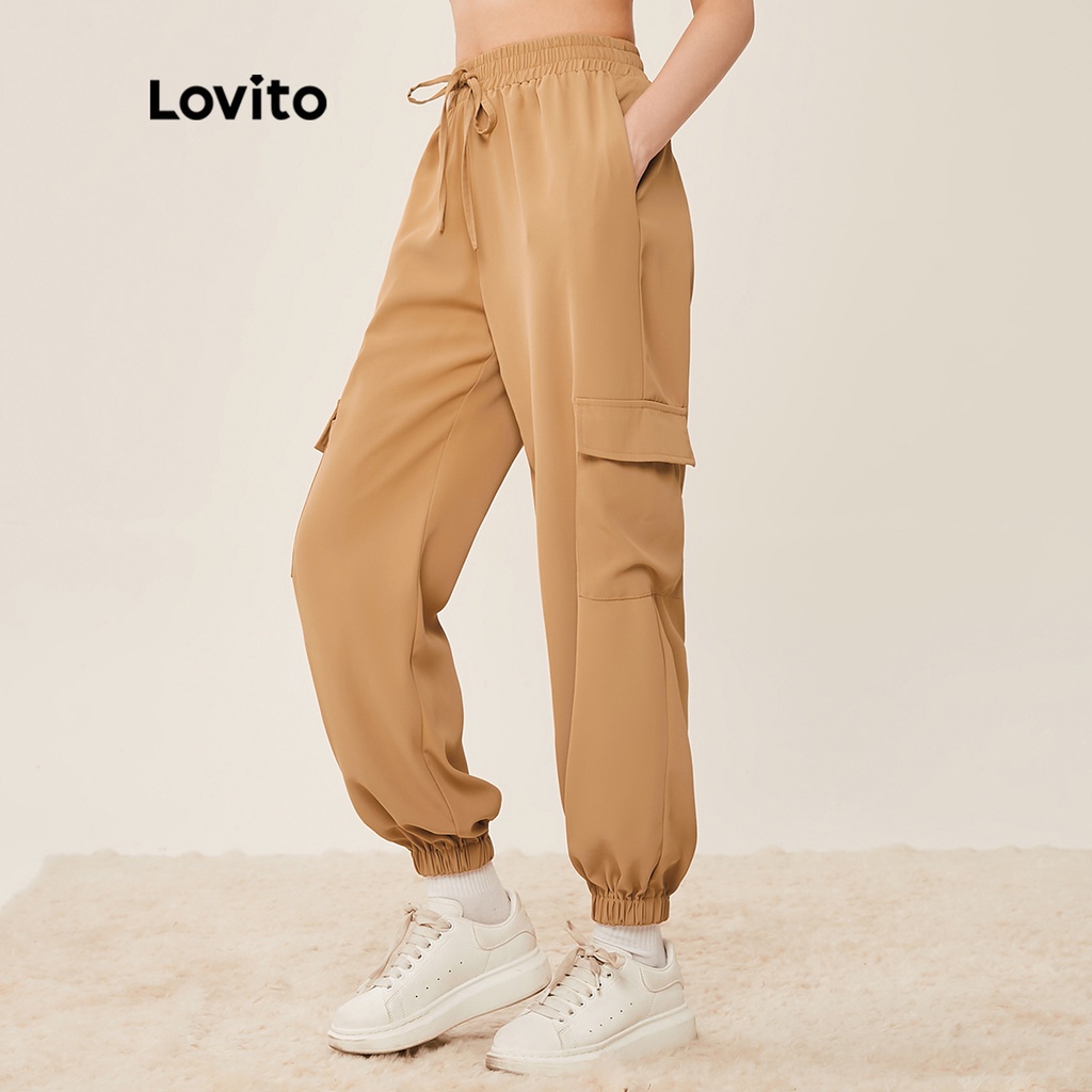 Lovito Quần Dài Ống Rộng Phối Dây Rút L20D360