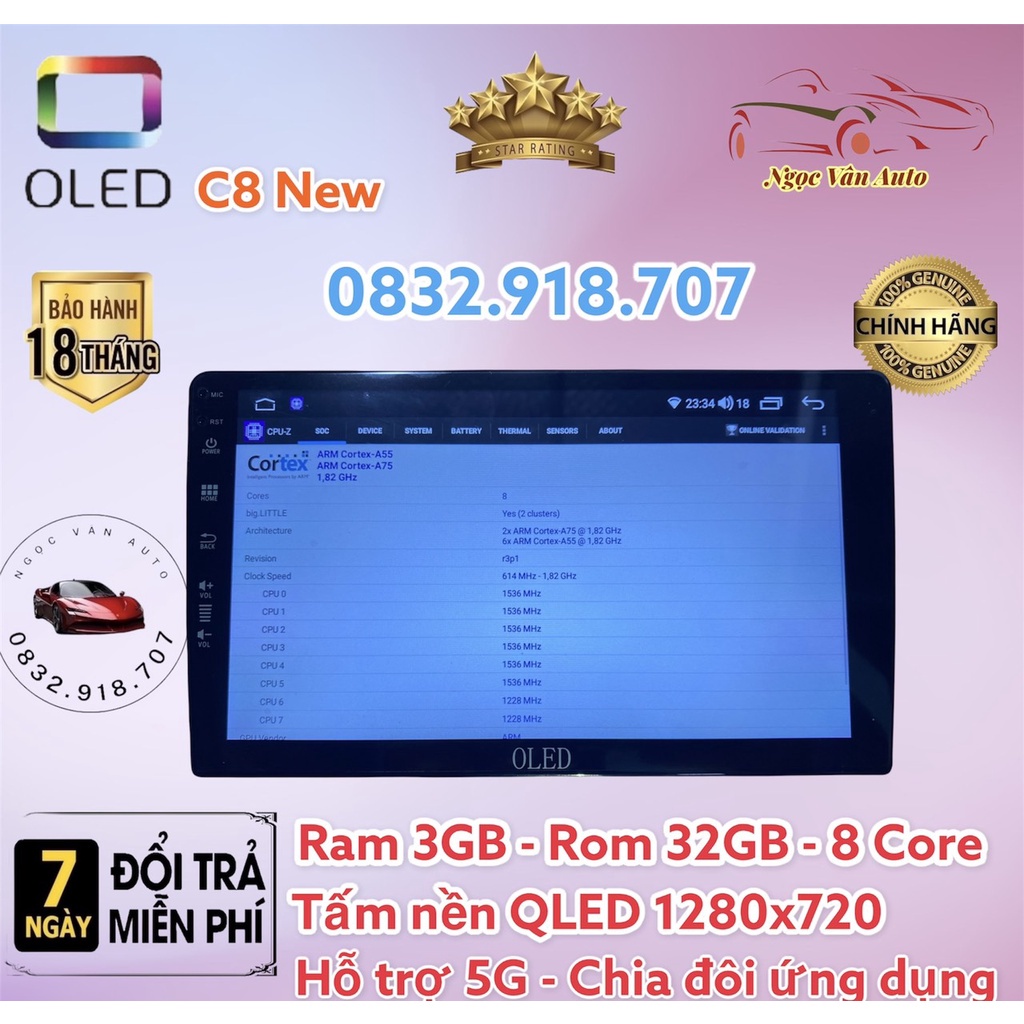 Màn hình android OLED C8 New theo xe Cruze 2015 - 2018  kèm dưỡng và jack nguồn zin theo xe