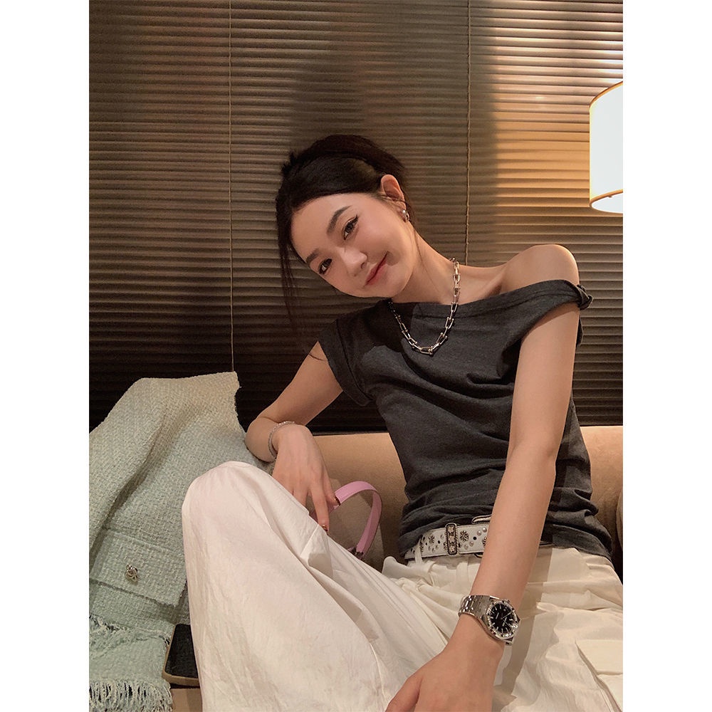 Áo Thun Trễ Vai Dáng Ôm Phong Cách Mới Mùa Hè Thu Cho Nữ