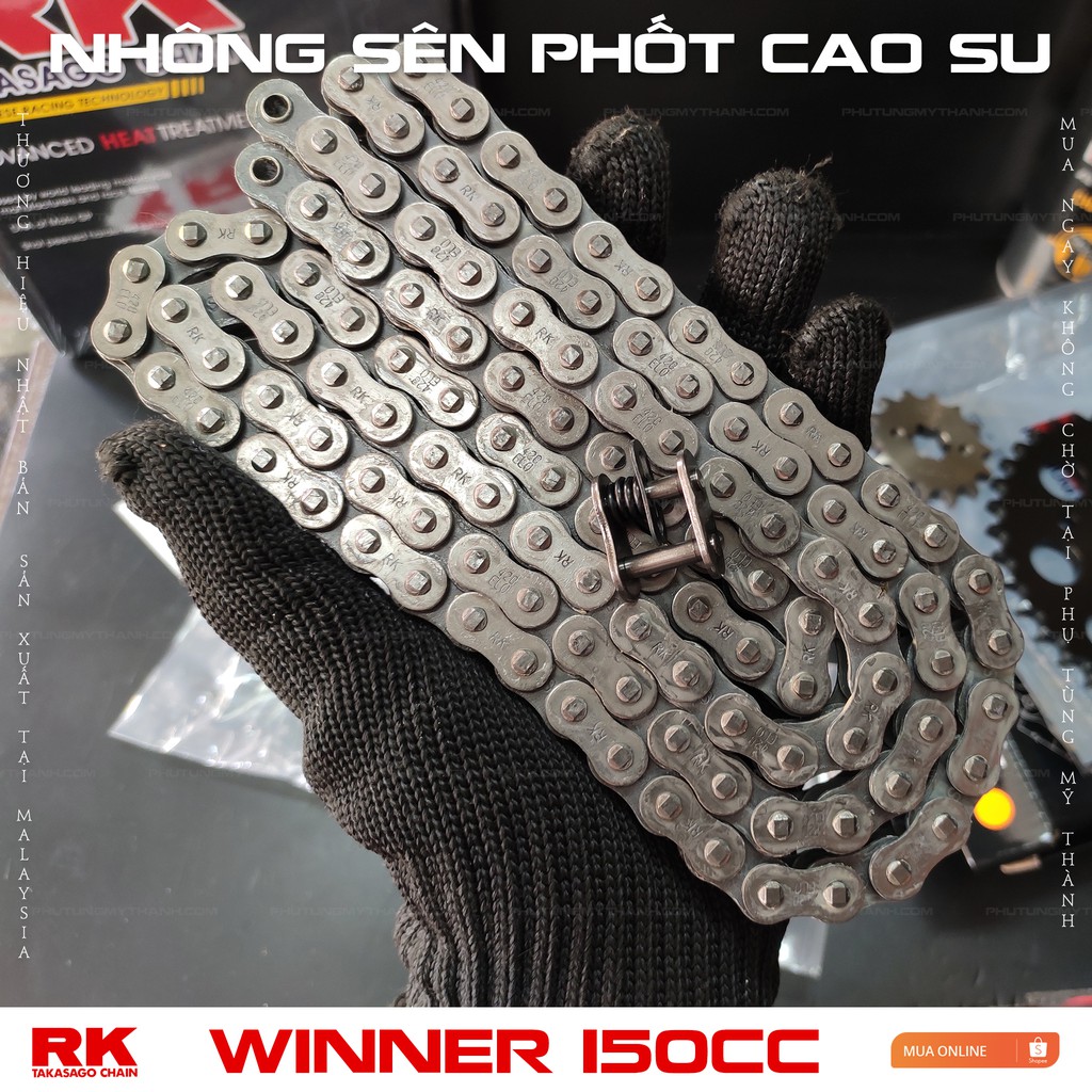 Nhông sên dĩa phốt cao su xe Winner 150cc thương hiệu RK Nhật Bản