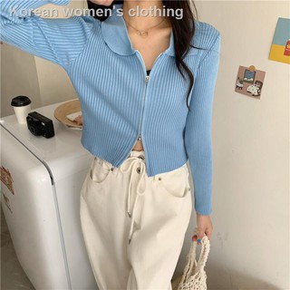 Áo Croptop FeiFanXiaoBai Tay Dài Phối Khóa Kéo Thanh Lịch Theo Phong Cách Hàn Quốc