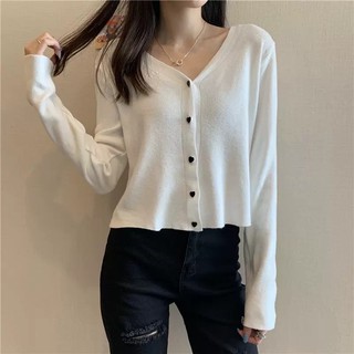 [HÀNG SẴN - ẢNH THẬT] Áo len nữ trắng dài tay cổ tim nữ tính