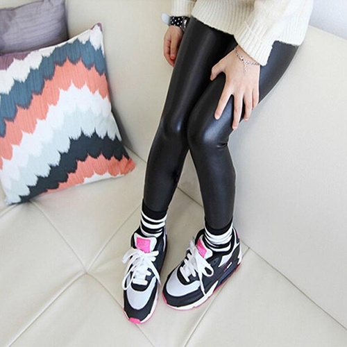 Quần Legging Giả Da Lưng Thun Co Giãn Thời Trang Cho Bé Gái