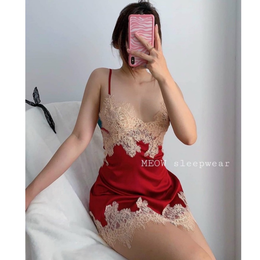 Sẵn sỉ tặng kèm chip_ Váy ngủ sexy 2 dây lụa cao cấp, đầm ngủ quyến rũ mềm mịn SP046 - kèm ảnh thật và video