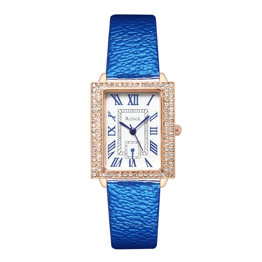 Đồng Hồ Quartz Mặt Chữ Nhật Đính Đá Dây Da Thời Trang