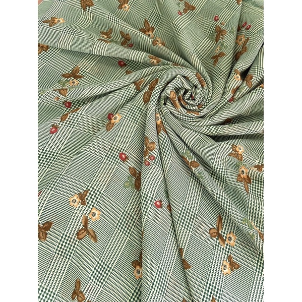 VOAN CHIFFON HOẠ TIẾT HOA SỌC CARO XANH LÁ - KHỔ VẢI 1.5M - VẢI NHÀ PHẠM