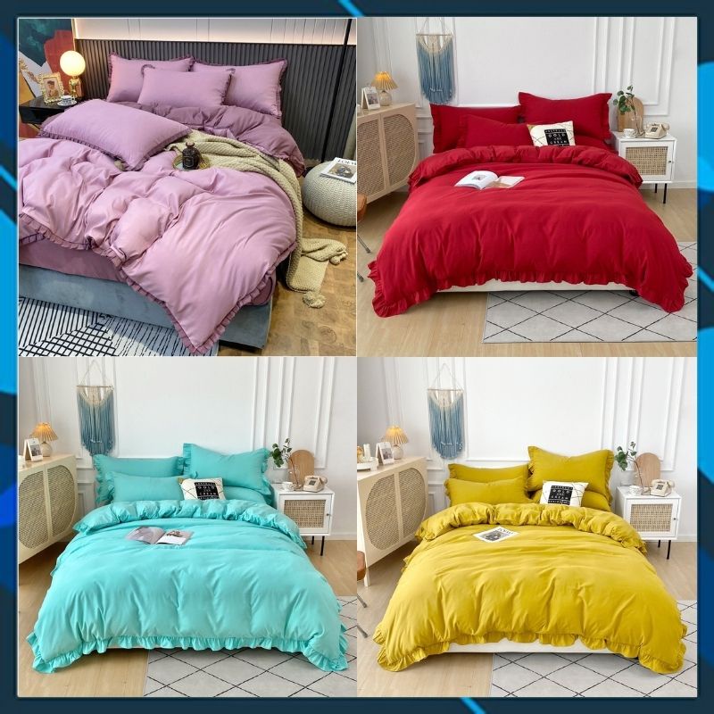 [Qùa vỏ gối]Bộ chăn ga gối Cotton Tici viền bèo phong cách Hàn Quốc, hàng loại 1 (vỏ chăn mền, drap giường và 2 vỏ gối ) | BigBuy360 - bigbuy360.vn