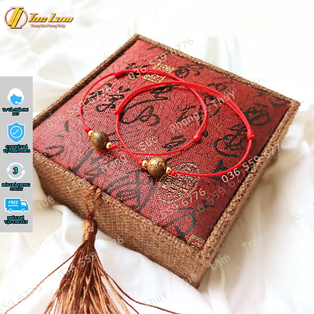 Vòng Tay Chỉ Đỏ Mix Hạt Trầm Hương Bi Vàng may mắn Bình An - DIY Tuệ Lâm