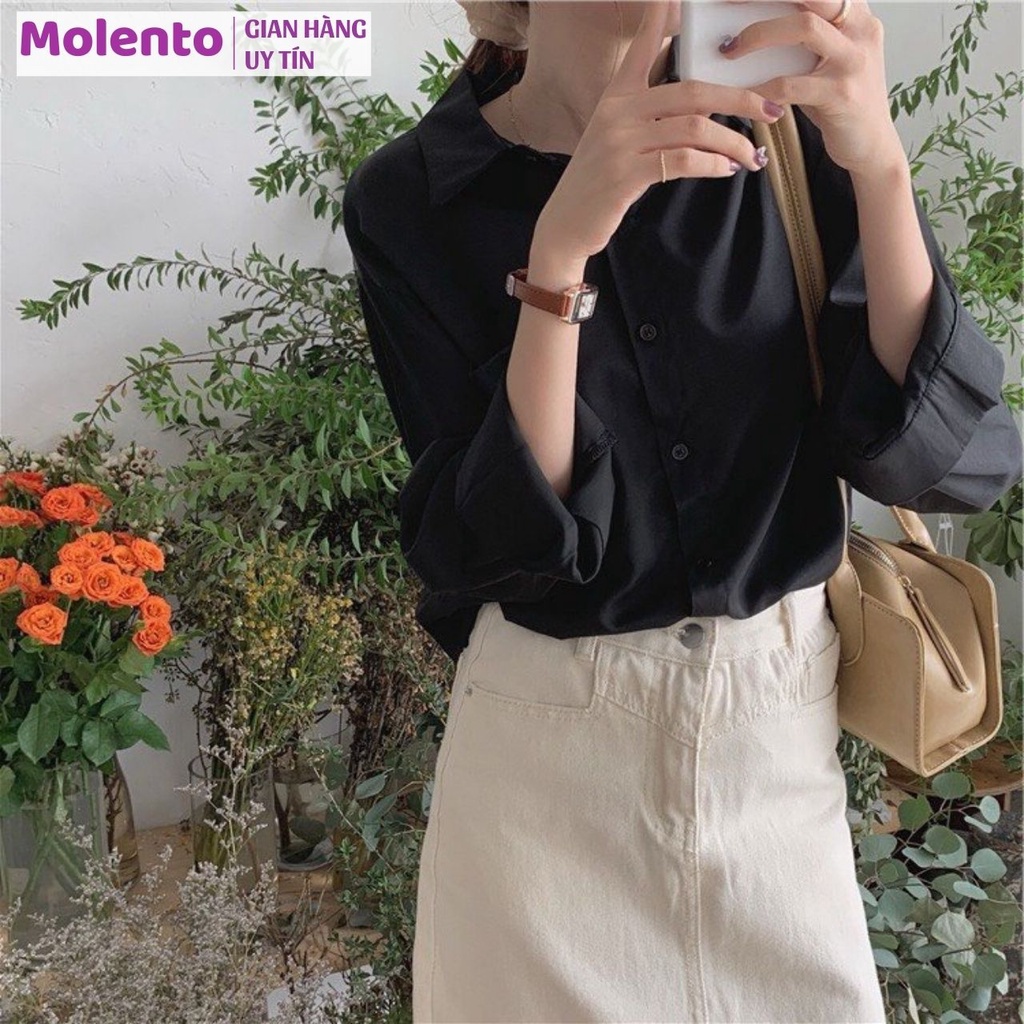 Áo Sơ Mi Nữ From Rộng Công Sở Dài Tay Phong Cách Ulzzang Vintage Hàn Quốc Chất Đũi Tơ Đẹp Màu Sắc Trẻ Trung MOLENTO M95