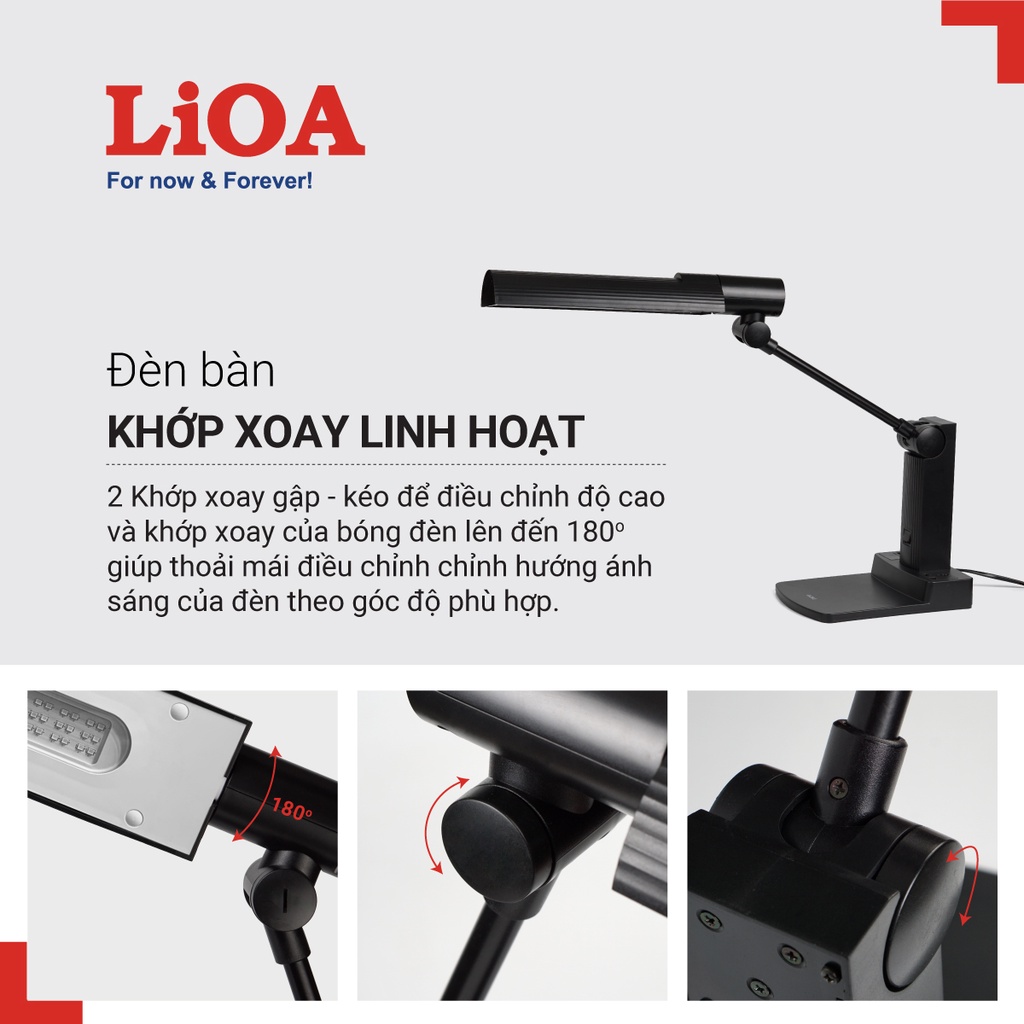 [CHÍNH HÃNG] Đèn bàn học LiOA khớp quay 03A-ST tích hợp 2 ổ cắm đa năng chống cận
