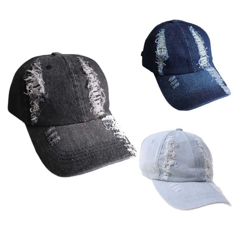 Mũ Lưỡi Trai Denim Rách Lỗ Thoáng Khí Phong Cách Vintage Cho Nam Nữ