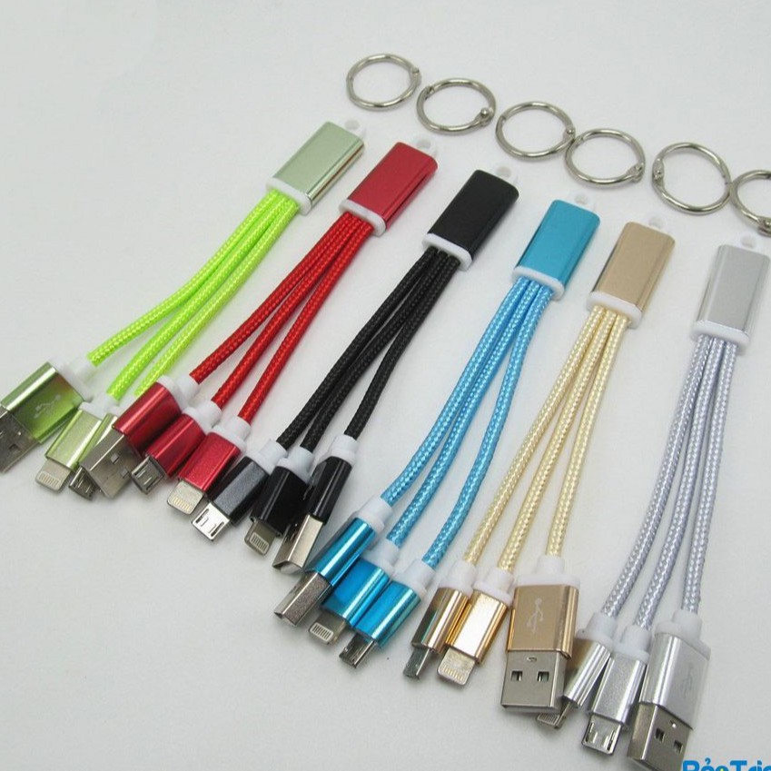 Cáp Sạc Cao Cấp Móc Chìa Khóa 2 Đầu IPHONE, SAMSUNG - USB Lightning BH 3 Tháng
