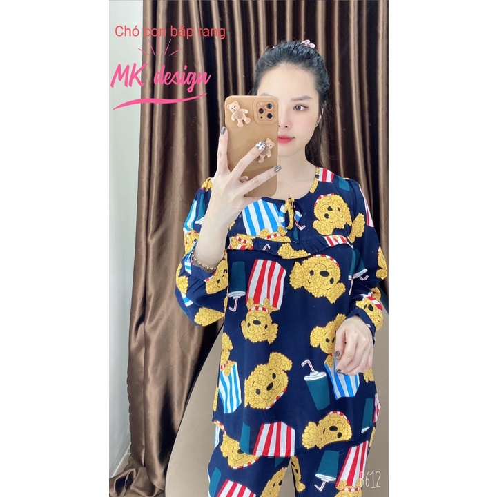 Đồ bộ tole  mặc nhà set tay dài quần dài cổ tròn phối viền