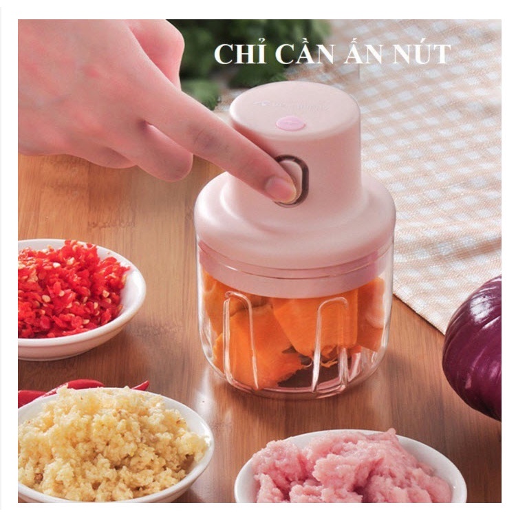 [HCM] Máy Xay Mini Sạc Điện USB, Xay Thịt Ớt Hành Tỏi Rau Củ Quả Cầm Tay Siêu Tiện Lợi 250ml