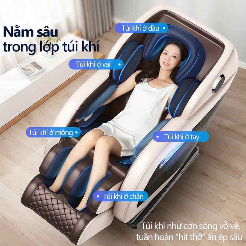 ghế massage máy mát xa toàn thân kiểu phi thuyền không trọng lực bảng điều khiển LCD hoa văn cá sấu loa nhạc bluetooth