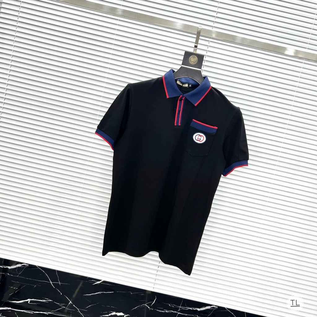Áo polo nam họa tiết có túi thêu logo GG, áo polo có túi nam chuẩn shop KENT