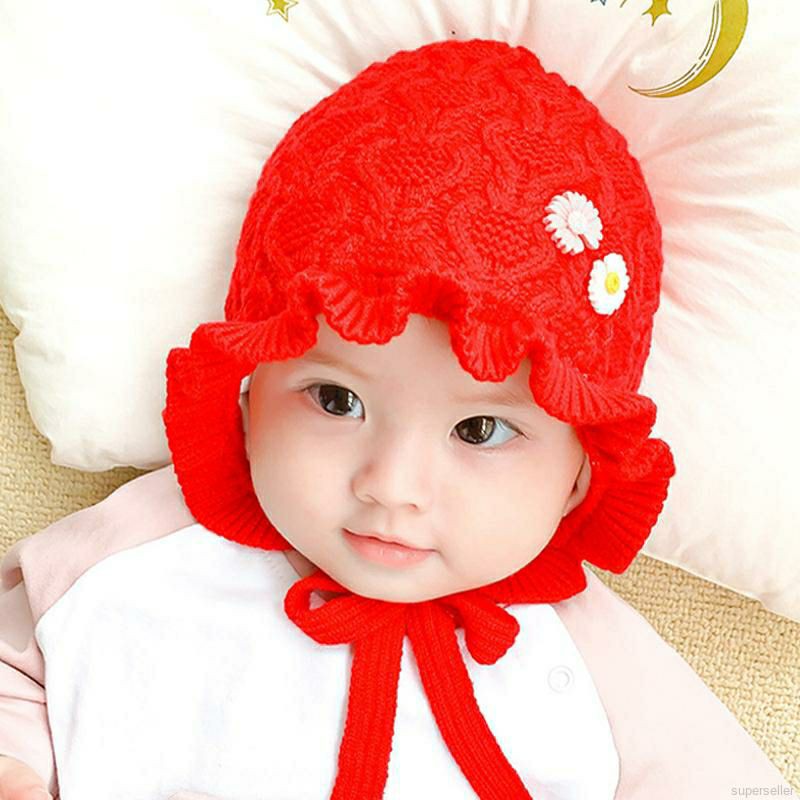Mũ len bèo Hoa Cúc cho bé có dây buộc chống gió và giữ ấm cho bé từ 0 tháng đến 2 tuổi. Mũ nón len đội mùa đông cho bé