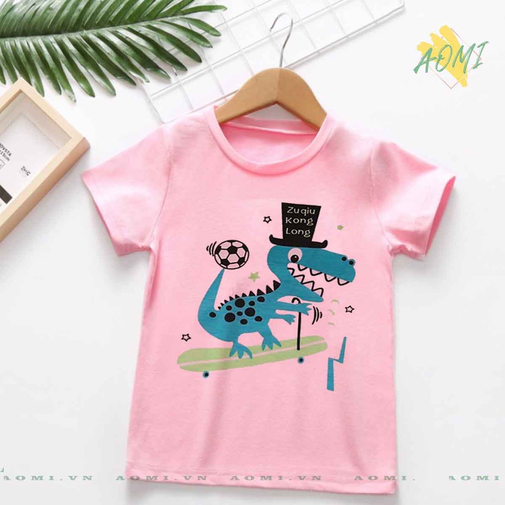ÁO THUN UNISEX hoat hình khủng long cute PHÔNG HỒNG TAY NGẮN NAM NỮ GIA ĐÌNH CẶP ĐÔI SIZE TRẺ EM BÉ TRAI GÁI AOMIVN