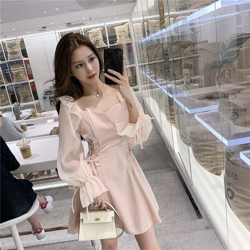 SẴN  Váy tiểu thư bánh bèo dây đan siết eo ôm dáng ulzzang