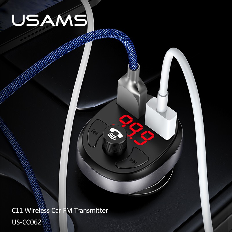 Tẩu sạc xe hơi USAMS C11 phát sóng FM không dây cổng type C PD cho iPhone OPPO Samsung Huawei VIVO Xiaomi