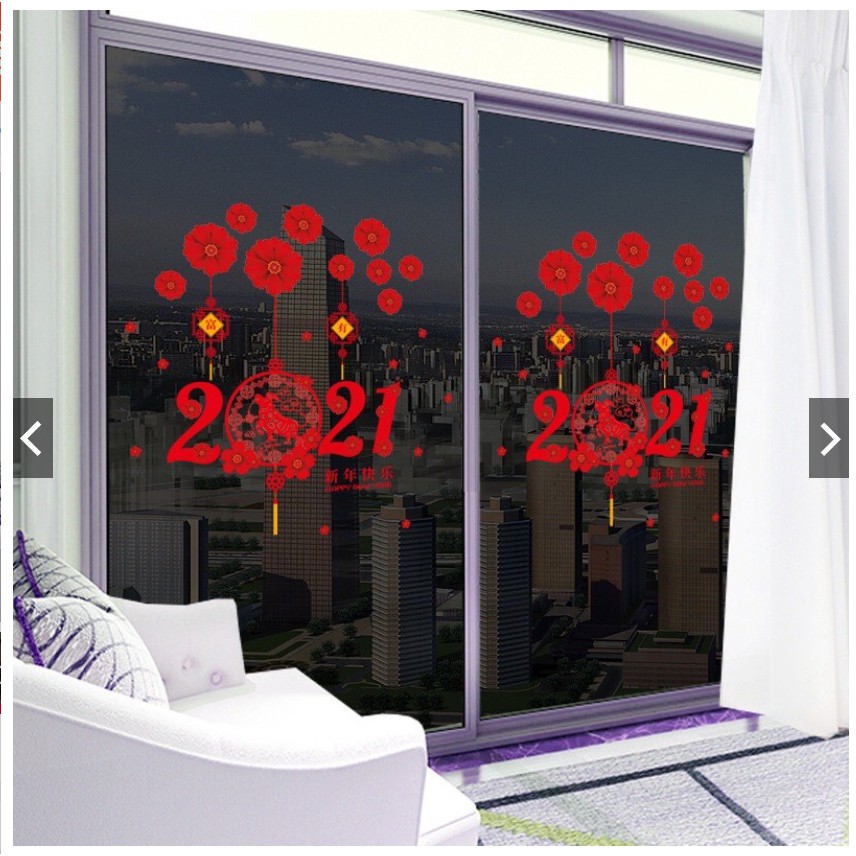 DECAL DÁN TƯỜNG - 2021 HOA MAI ĐỎ RỰC RỠ