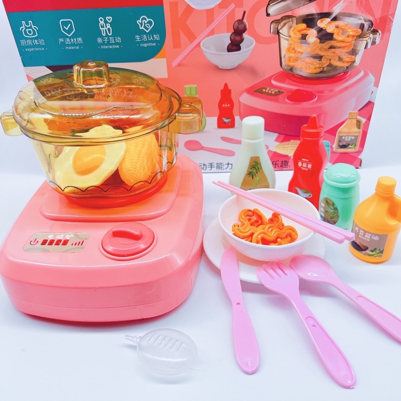Nồi lẩu đồ chơi,kèm bếp ga và phụ kiện hiệu ứng khói có âm thanh