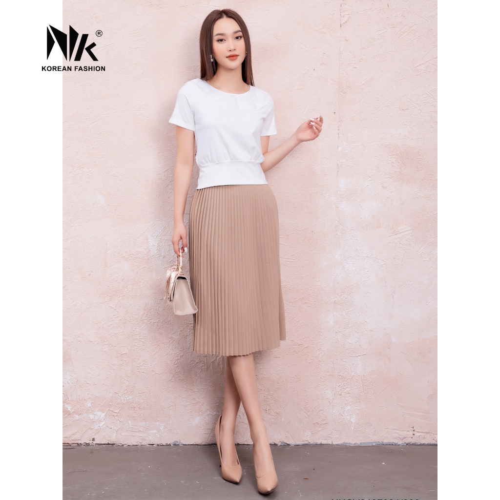 Chân Váy Dập Ly Công Sở NK Fashion Thiết Kế Dáng Dài Basic, Chất Liệu Vải Dày Dặn, Co Giãn Và Mềm Mịn NKCV2107001