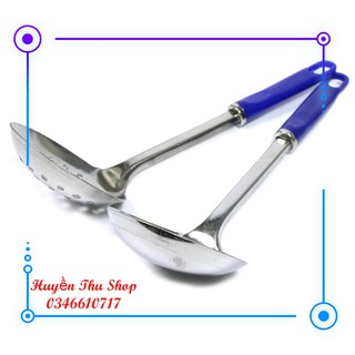 Bộ 2 muôi múc canh và muôi thủng inox cán nhựa đẹp