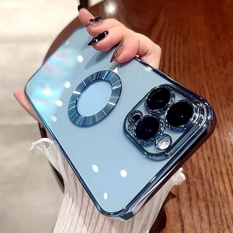 Ốp Điện Thoại Silicon Mềm Trong Suốt Có Vòng Kim Loại Sang Trọng Cho iPhone 14 Pro Max 13 12 11 XS X XR 7 8 Plus