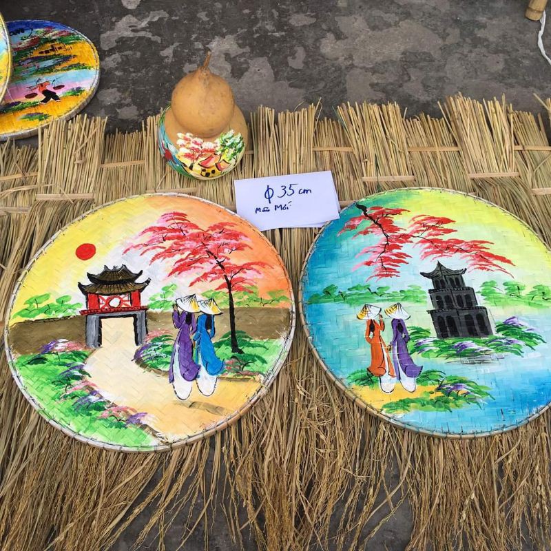 Tranh vẽ phong cảnh trên mẹt tre, mẹt tre vẽ tranh