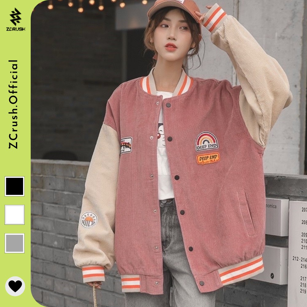 Áo Bomber [ Zcrush ] Áo khoác nhung tăm cúc bấm nam nữ phong cách cá tính năng động