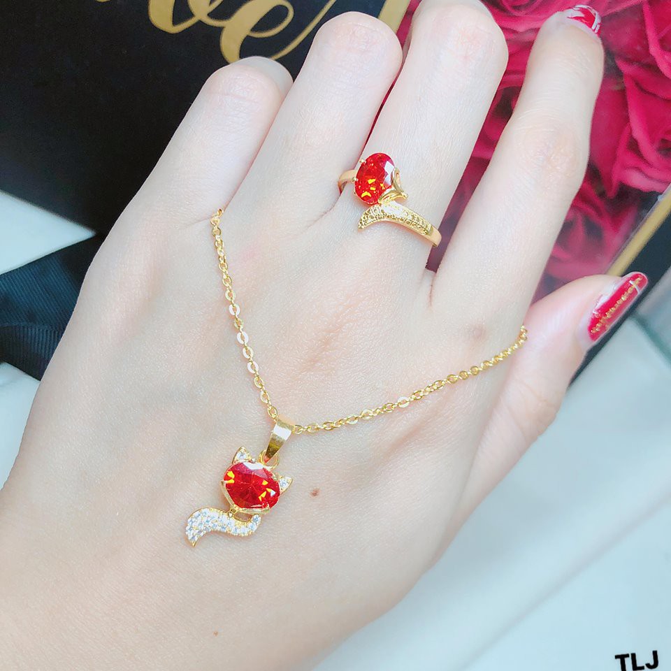 Bộ trang sức bạc mặt hồ ly si vàng 18K