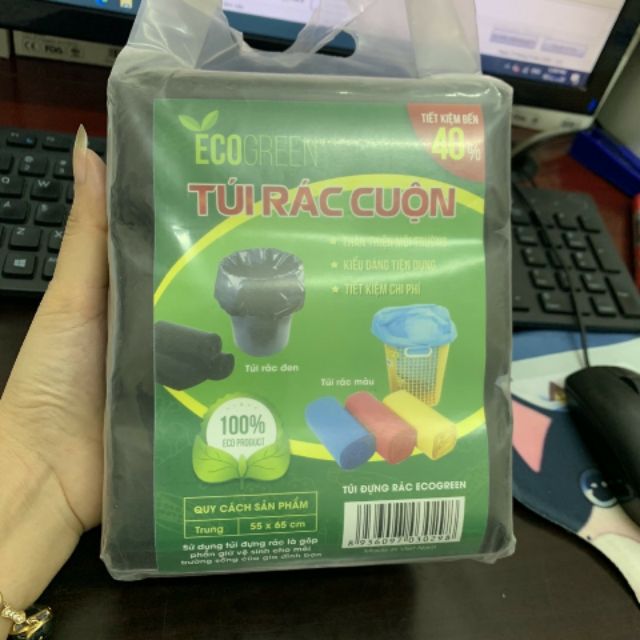 Túi đựng rác cuộn đen tự phân hủy Ecogreen ( 3 cuộn/ túi )