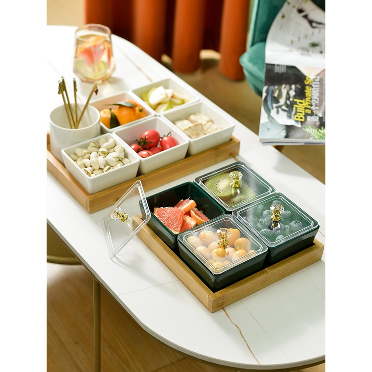 Đĩa trái cây sấy gốm sứ bát hạt dưa tinh tế hiện đại, đĩa đựng đồ ăn nhanh dạng lưới chia đĩa kẹo