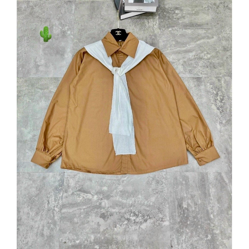 Áo sơ mi xinh form rộng kèm khăn buộc cổ dễ thương pc