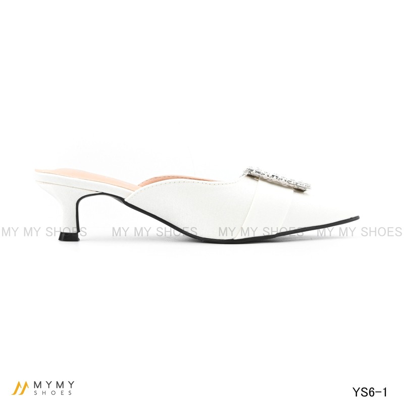 Guốc lụa nơ đá mũi vuông gót nhọn 5p my my shoes YS6-1