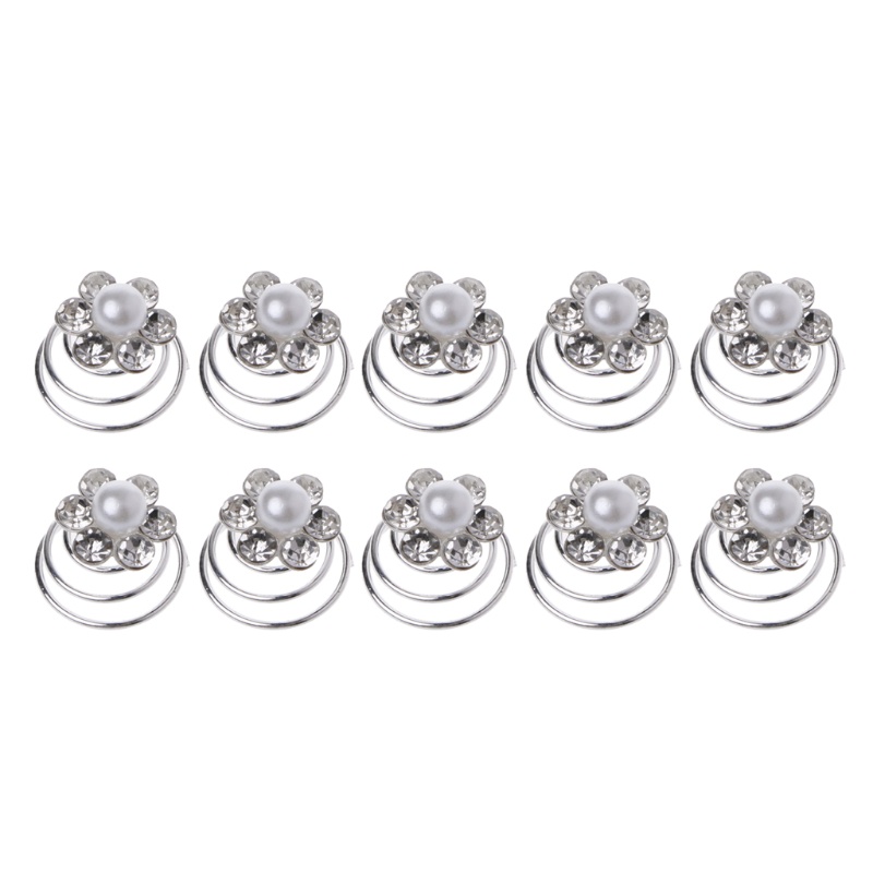 Set 10 Kẹp Tóc Dạng Xoắn Ốc Đính Hoa Và Ngọc Trai