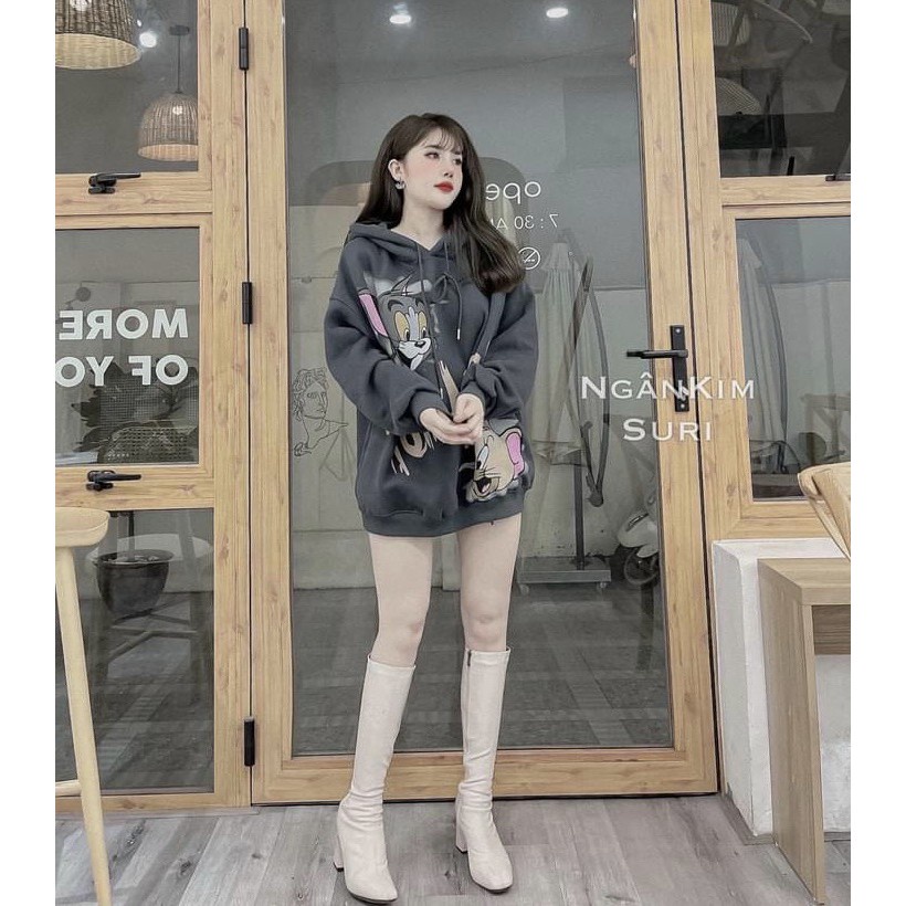 Áo nỉ hoodie hình mèo và chuột dễ thương Hagu áo nỉ bông unisex